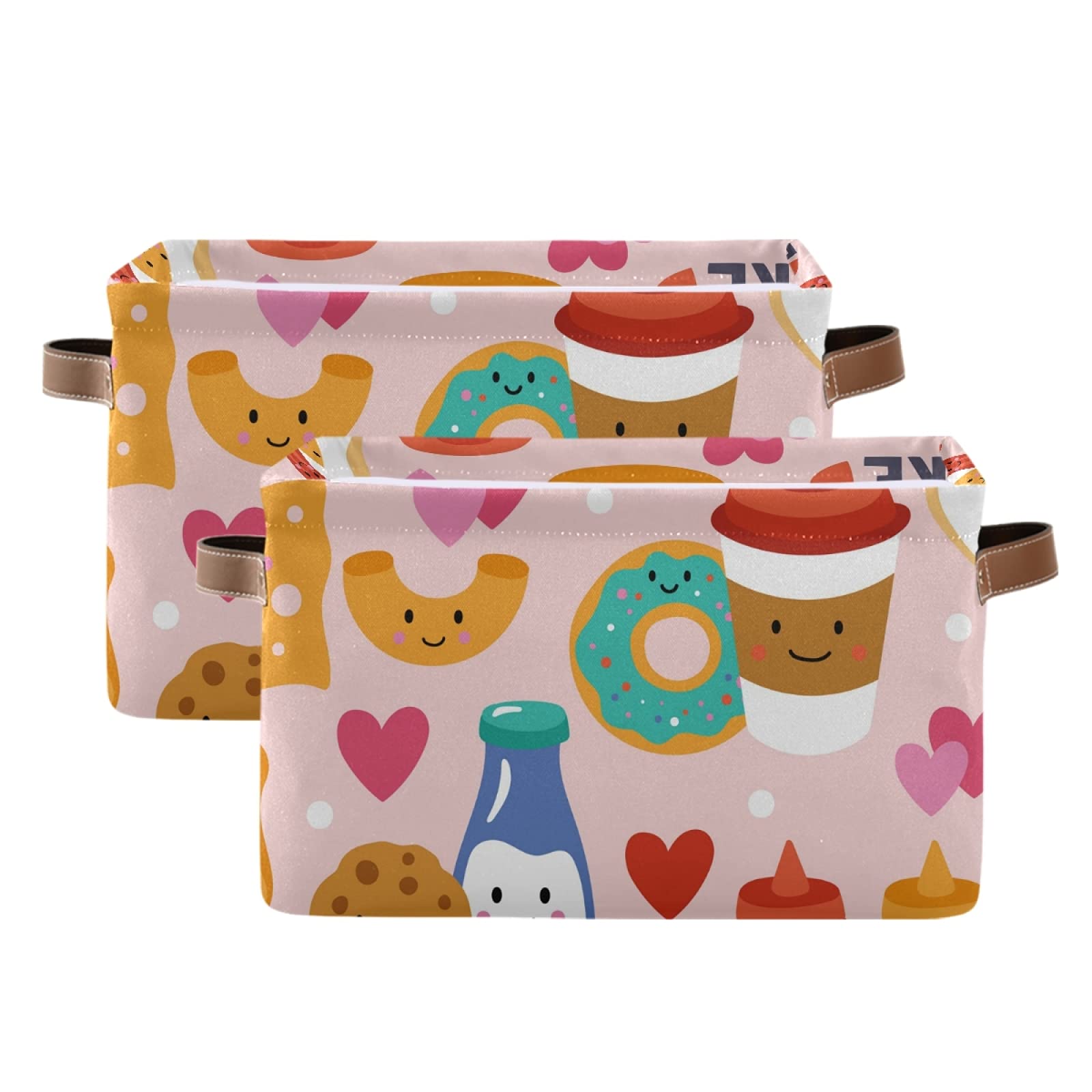 Susiyo Valentine Cute Funny Food Storage Bins 2-Pack, 14 x 10 Inch Canvas Storage Baskets for Shelves & Closet Organization - Perfect for Kitchen Pantry, Bathroom, and Bedroom Storage Solutions