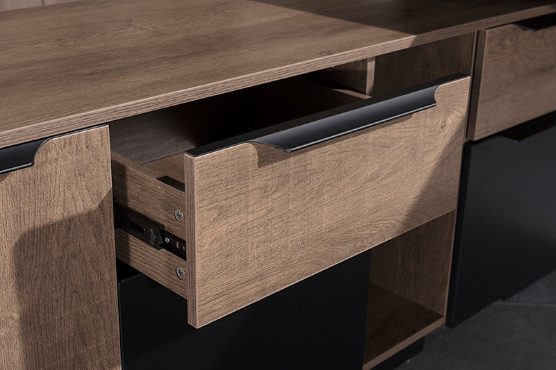 BALDER Executive Desk with Left Return 2.2-2.4M Warm Oak & Black - Premium Office Furniture for Home & Business Workspaces