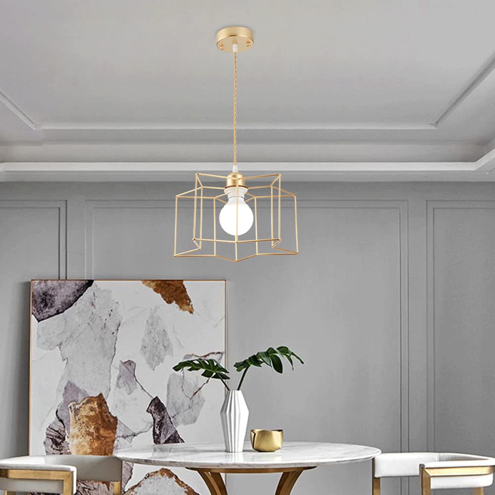 Modern Hollow Iron Ceiling Pendant Light - 5-Pointed Star Chandelier for Living Room & Dining Room - Gold Decorative Hanging Lamp | Perfect for Farmhouse, Bedroom, and Restaurant Lighting Decor