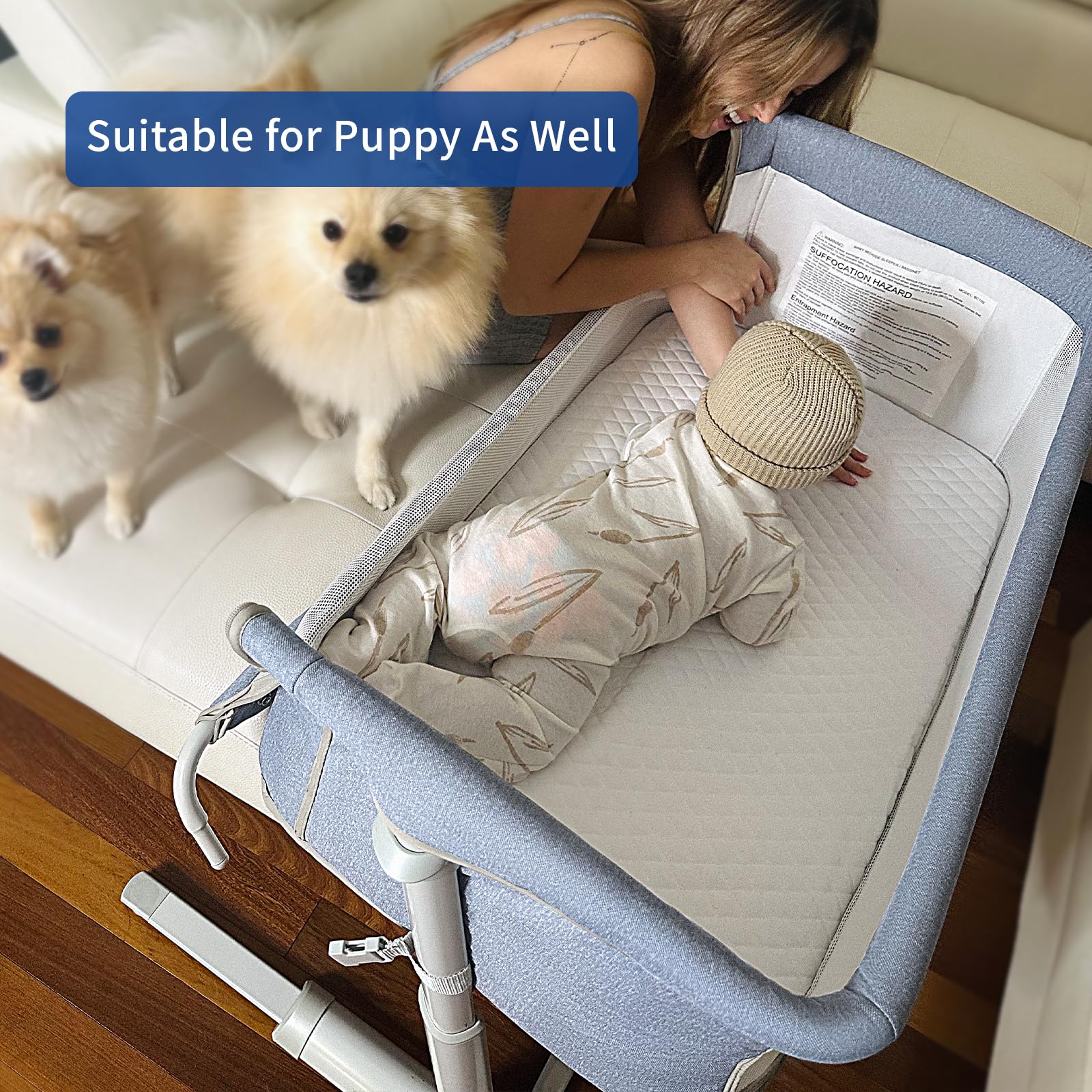RONBEI Adjustable Portable Baby Bassinet & Bedside Sleeper - Light Grey Crib Bed for Newborn, Infant, Baby Boy & Girl - Perfect for Nursery, Bedroom & Travel Use