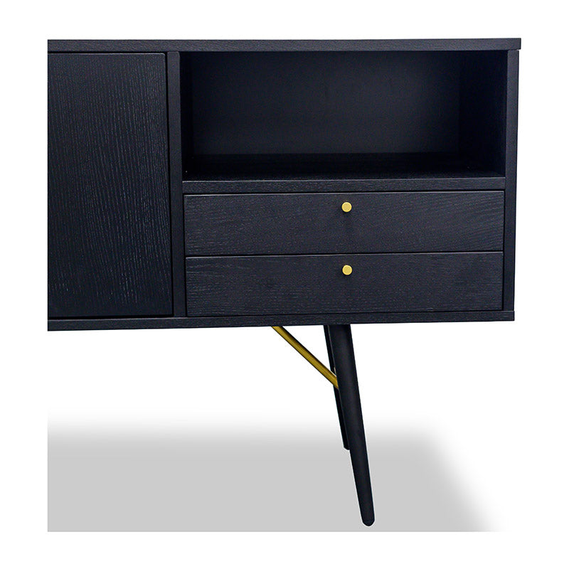 OMARI 160cm Sideboard Buffet Cabinet - Modern Black Ash Wood Storage for Dining Room, Living Room & Entryway