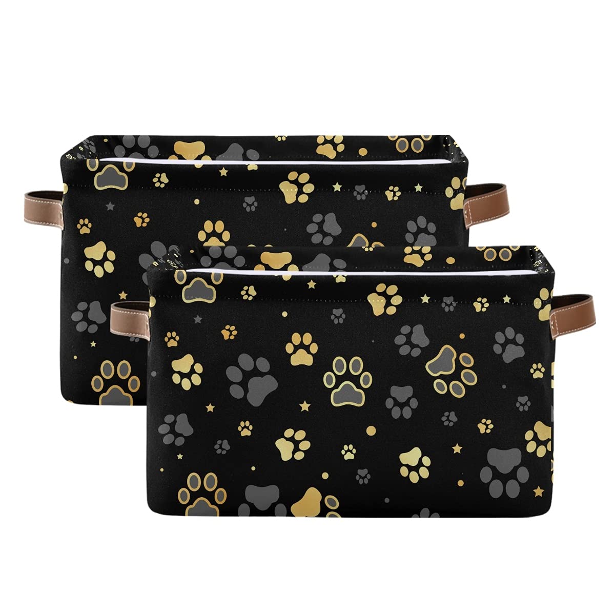 Collapsible Dog Paw Print Storage Bin Basket - Foldable Rectangle Storage Cube with Handles for Shelf, Closet, Nursery, Bedroom & Home Office (1 Pack) | Perfect for Pet Supplies Organization & Home Decor