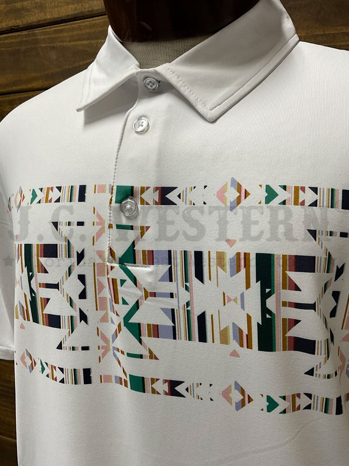 Hooey HP034WHAZ Men's Aztec White Cowboy Golf Polo Shirt - Breathable Performance Shirt for Weekend Wear, Golfing & Western Style Outfits