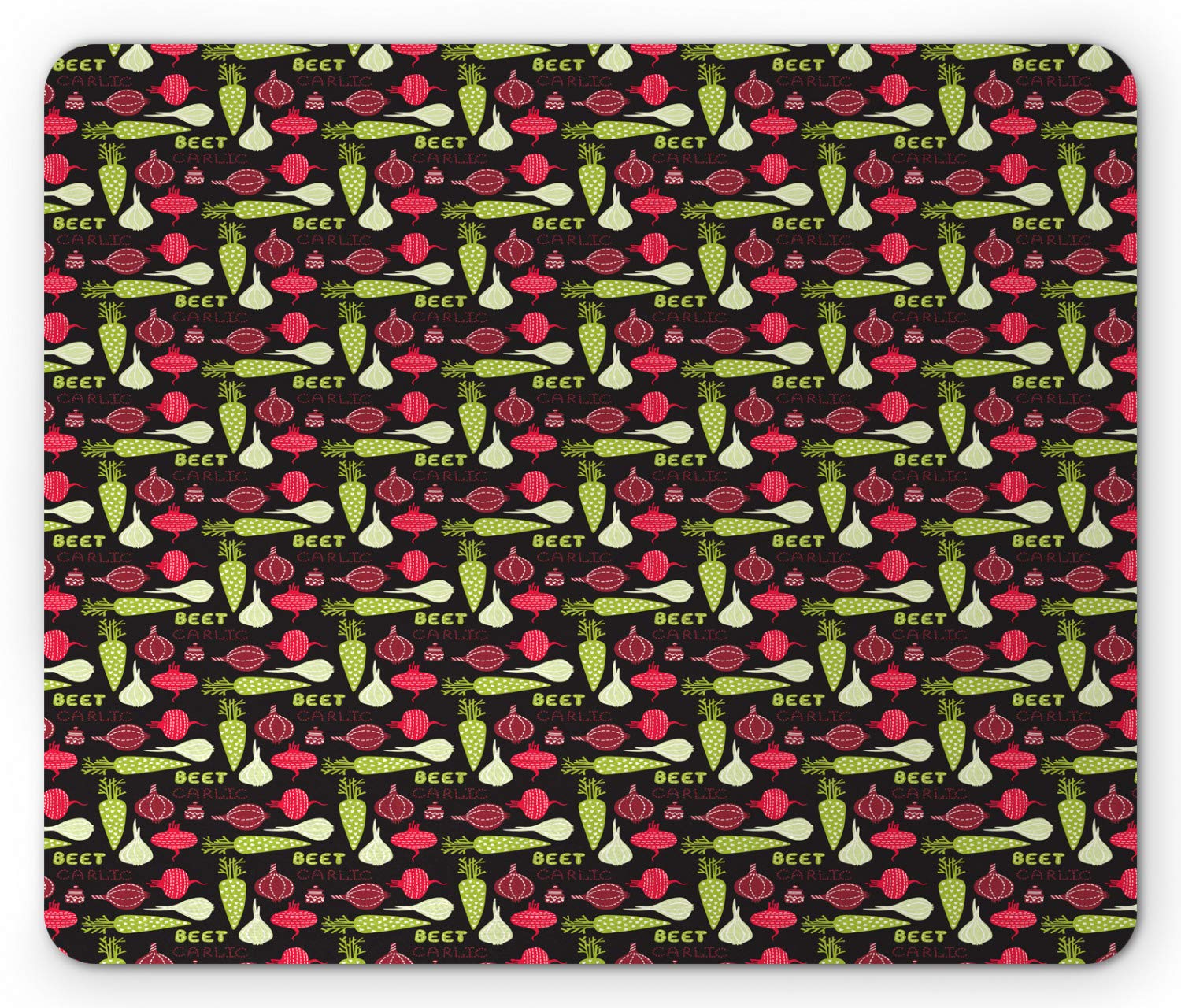 Ambesonne Non-Slip Rubber Mouse Pad - Onion, Pepper & Garlic Vegetable Pattern on Dark Background with Hearts - Standard Size Rectangle Mousepad for Office, Gaming & Computer Workstations