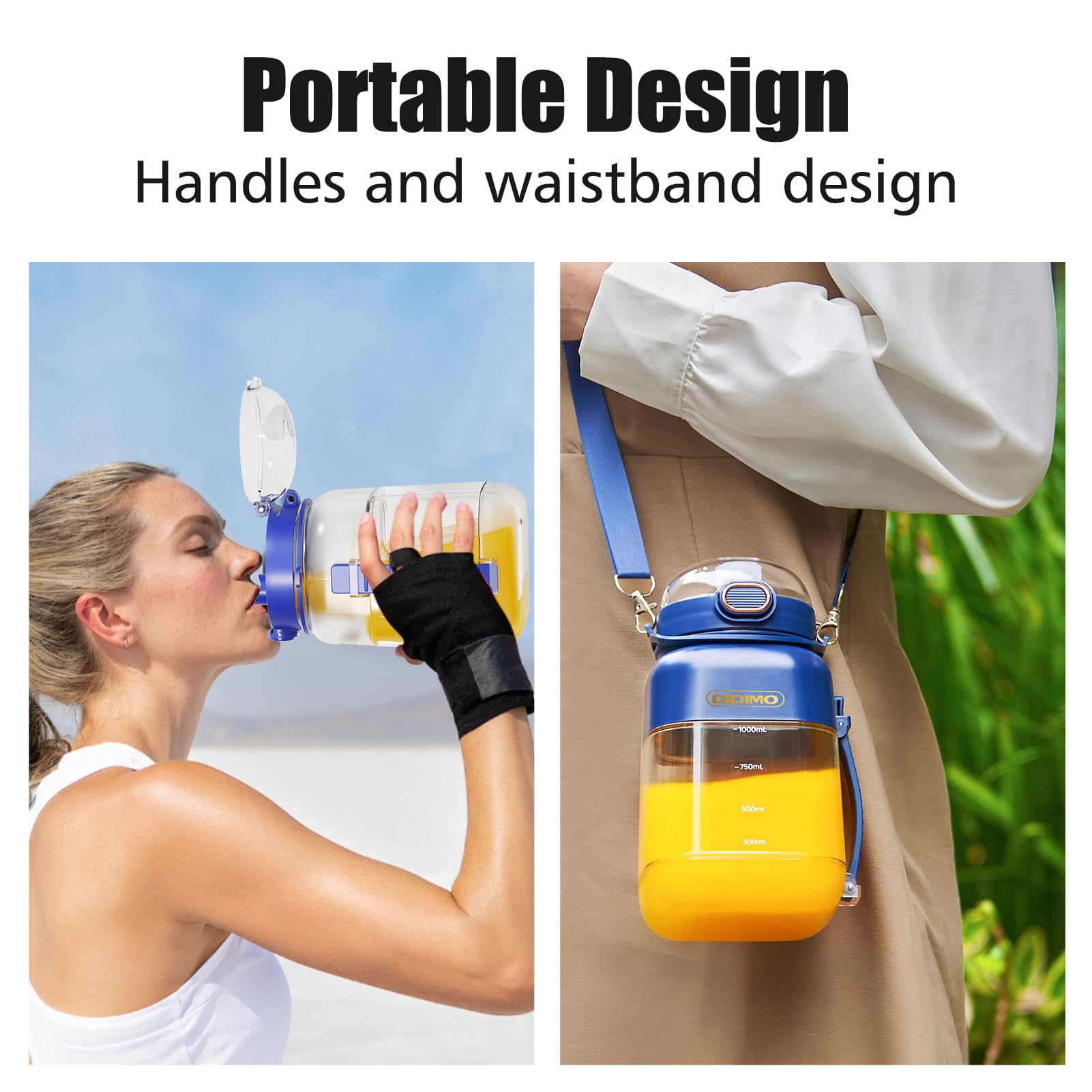 Portable Blender 33.8oz - 60W USB-C Rechargeable Personal Blender for Smoothies, Protein Shakes & Juices - Large Travel Blender with Lid, Straw & Carry Strap - Perfect for Gym, Workout, Camping & Office (Blue)