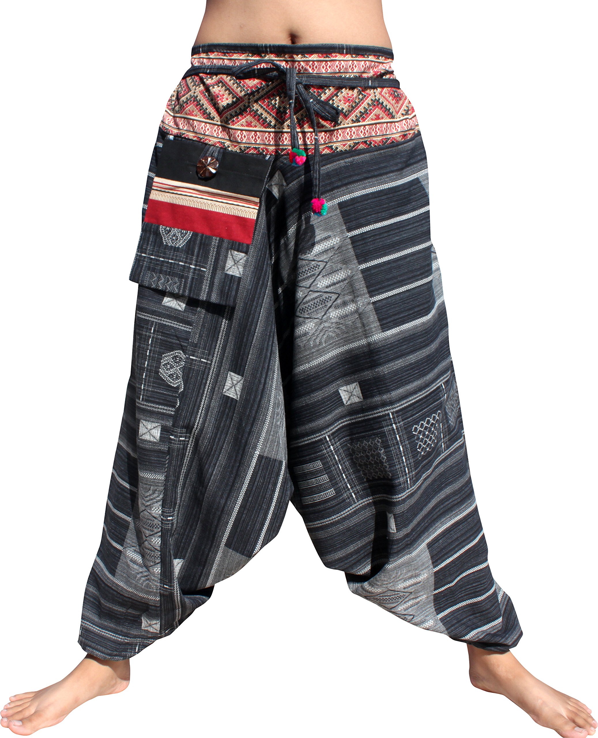 Premium Cotton Yoga Harem Pants for Women - Boho Hippie Loose Tribal Pants with Side Pockets | Comfortable Lounge, Meditation, Dance & Festival Wear