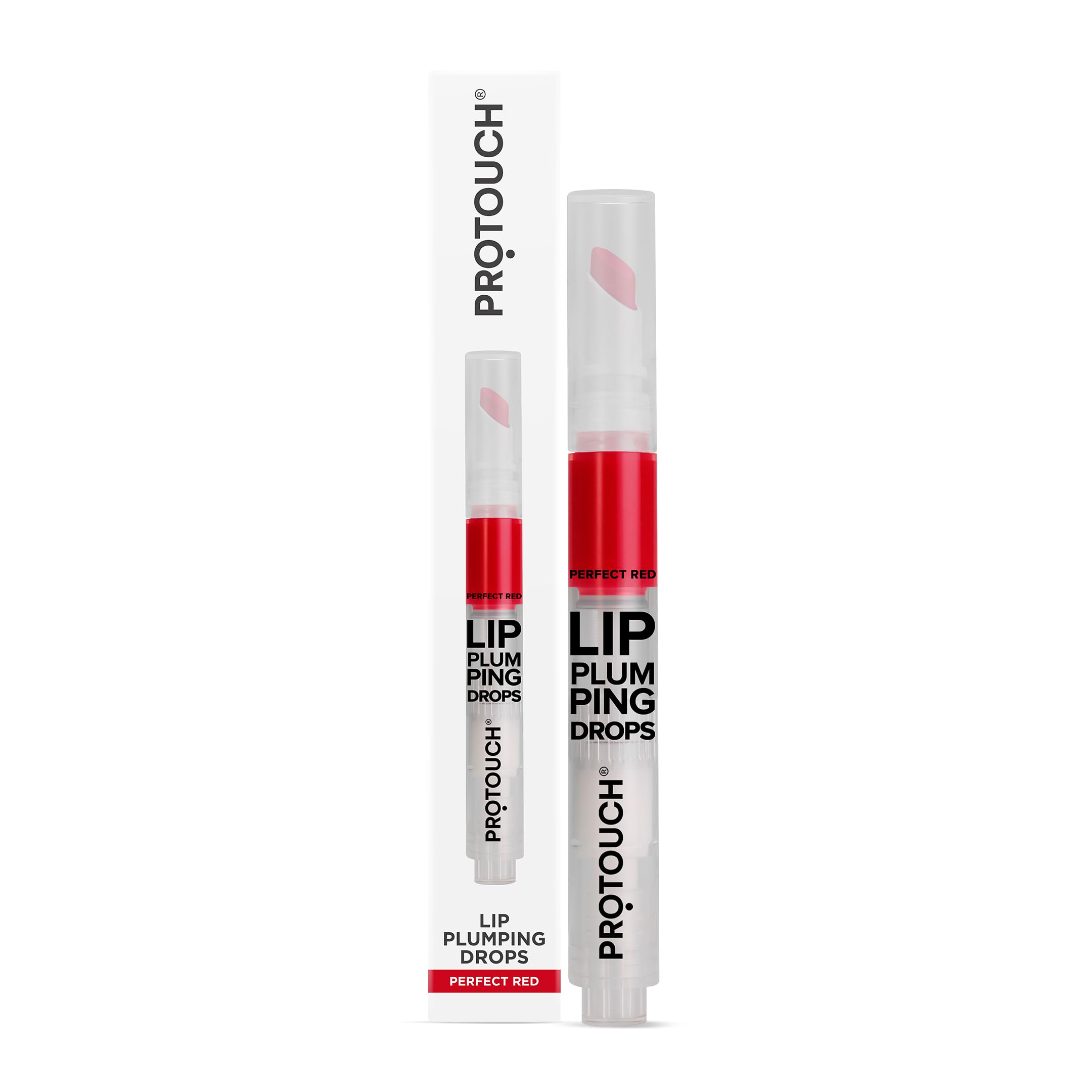 PROTOUCH Glossy Lip Plumping Drops - Long Lasting 8-Hour Volumizing Lip Gloss with Caffeine & Grape Seed Extract - Vegan, Cruelty Free Lip Enhancer - Perfect Red Shade for Full, Luscious Lips - Ideal for Date Night, Parties & Everyday Glam