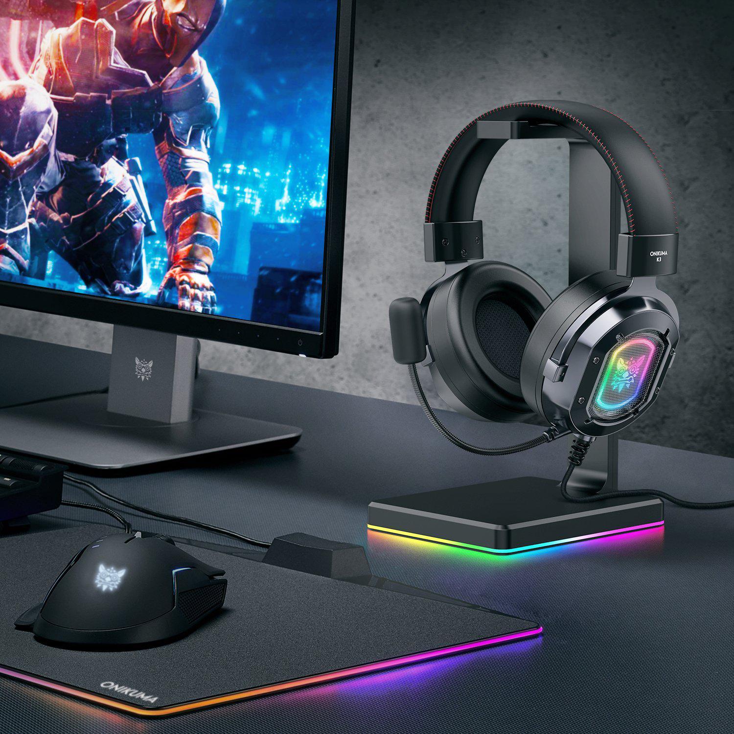 VichoMak K3 Wired RGB Gaming Headset with Noise Cancelling Mic - Immersive Sound for PC, PS4, Xbox - Perfect for Gaming, Streaming & Online Meetings