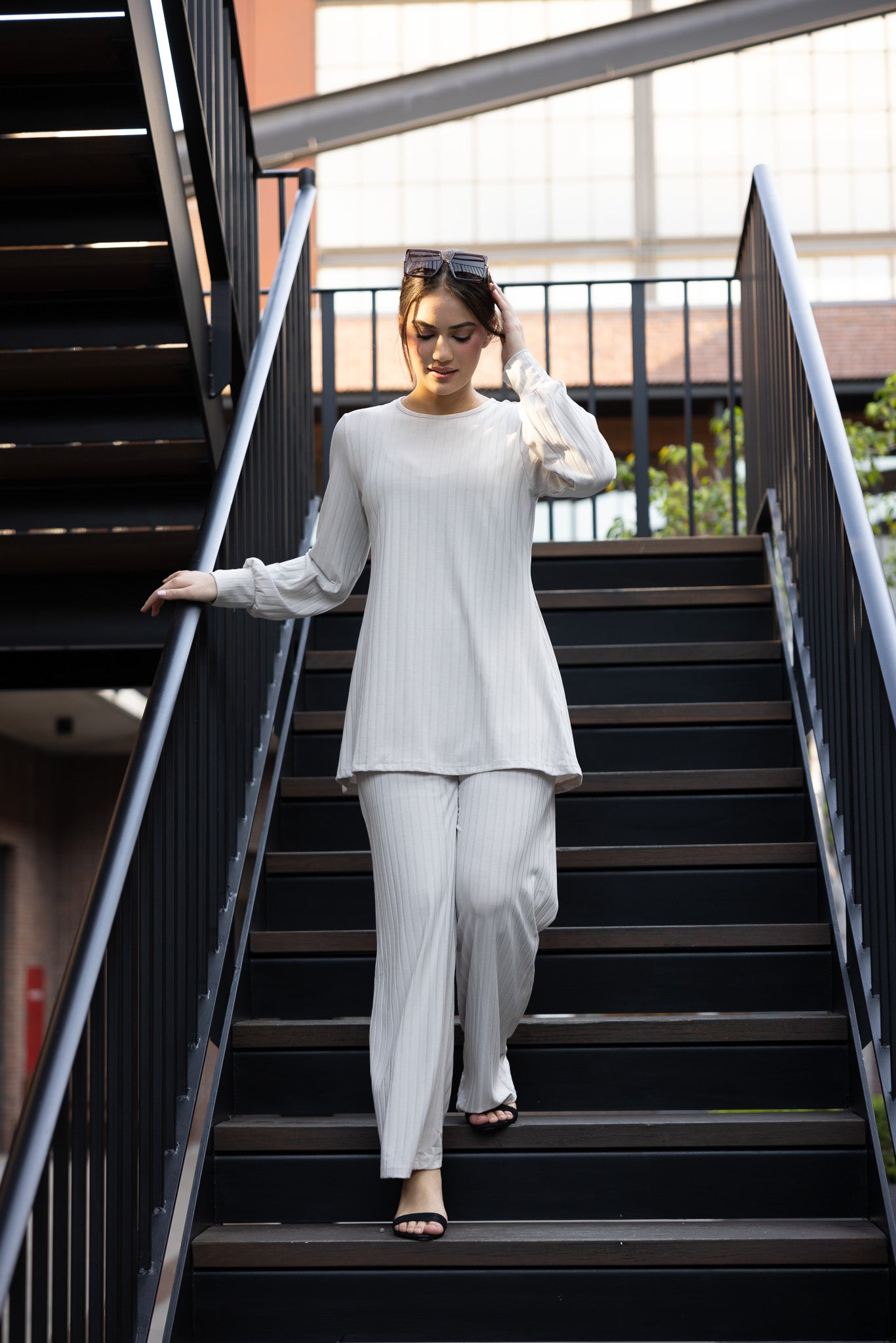 Hilda High Waist Ribbed Pants for Women - Stretchy Comfort Fit, Trendy Casual & Work Pants - Perfect for Office, Travel & Everyday Wear