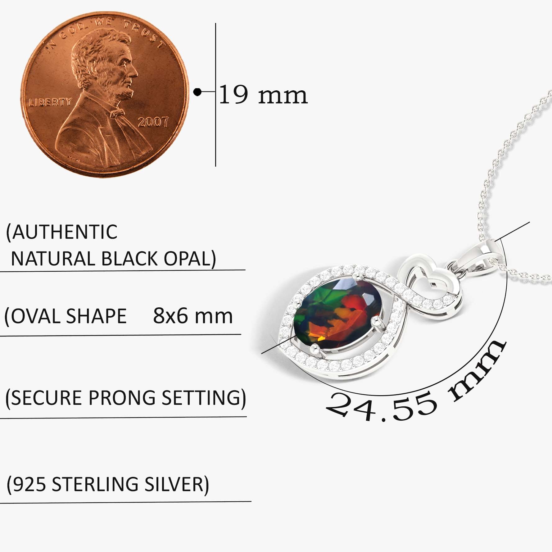 Natural Black Opal Mini Heart Pendant Necklace for Women - Elegant Sterling Silver Chain Jewelry Gift for Valentine's Day, Anniversary & Special Occasions