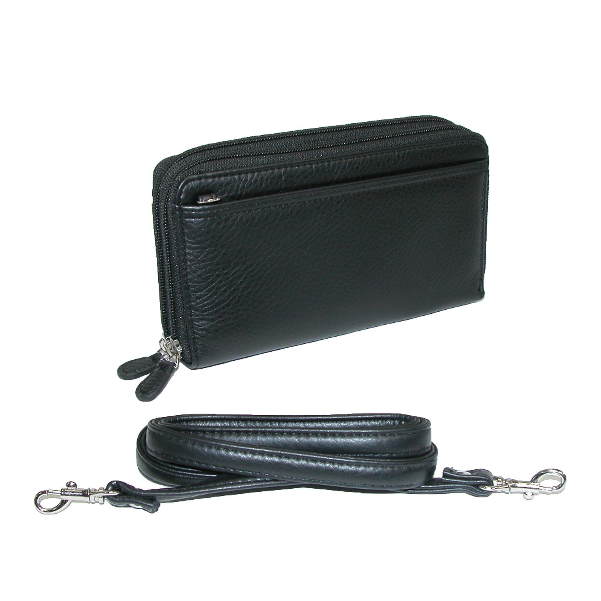 Buxton Pebbled Double Zip String Along Wallet - Genuine Leather RFID Blocking Wallet for Men & Women - Perfect for Travel, Business & Everyday Use