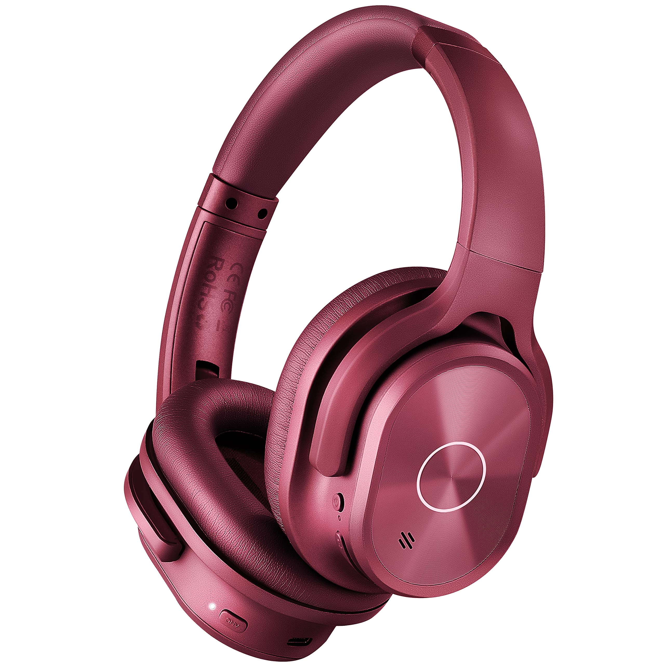 ZIHNIC Active Noise Cancelling Headphones Wireless Bluetooth 5.0 - 40H Playtime Hi-Fi Stereo Deep Bass Headset with Comfortable Earpads for Travel, Home, Office - Perfect for Commuting, Gaming & Work (Red)