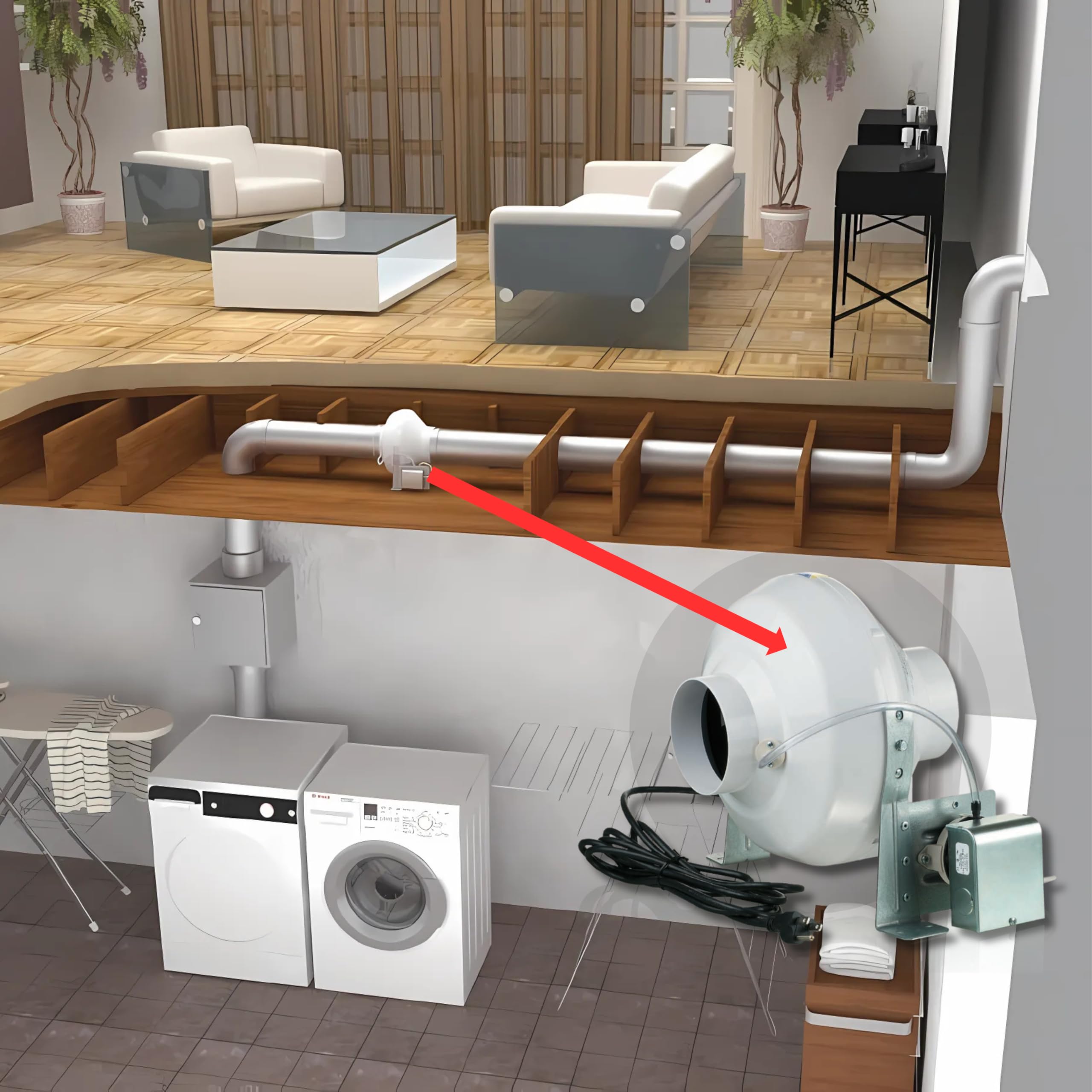VENTS-US VK 125 PS 5 Inch Dryer Booster Fan with Pressure Sensor - Automatically Detects Dryer Input & Reduces Drying Time - Perfect for Laundry Rooms & Tight Ventilation Spaces