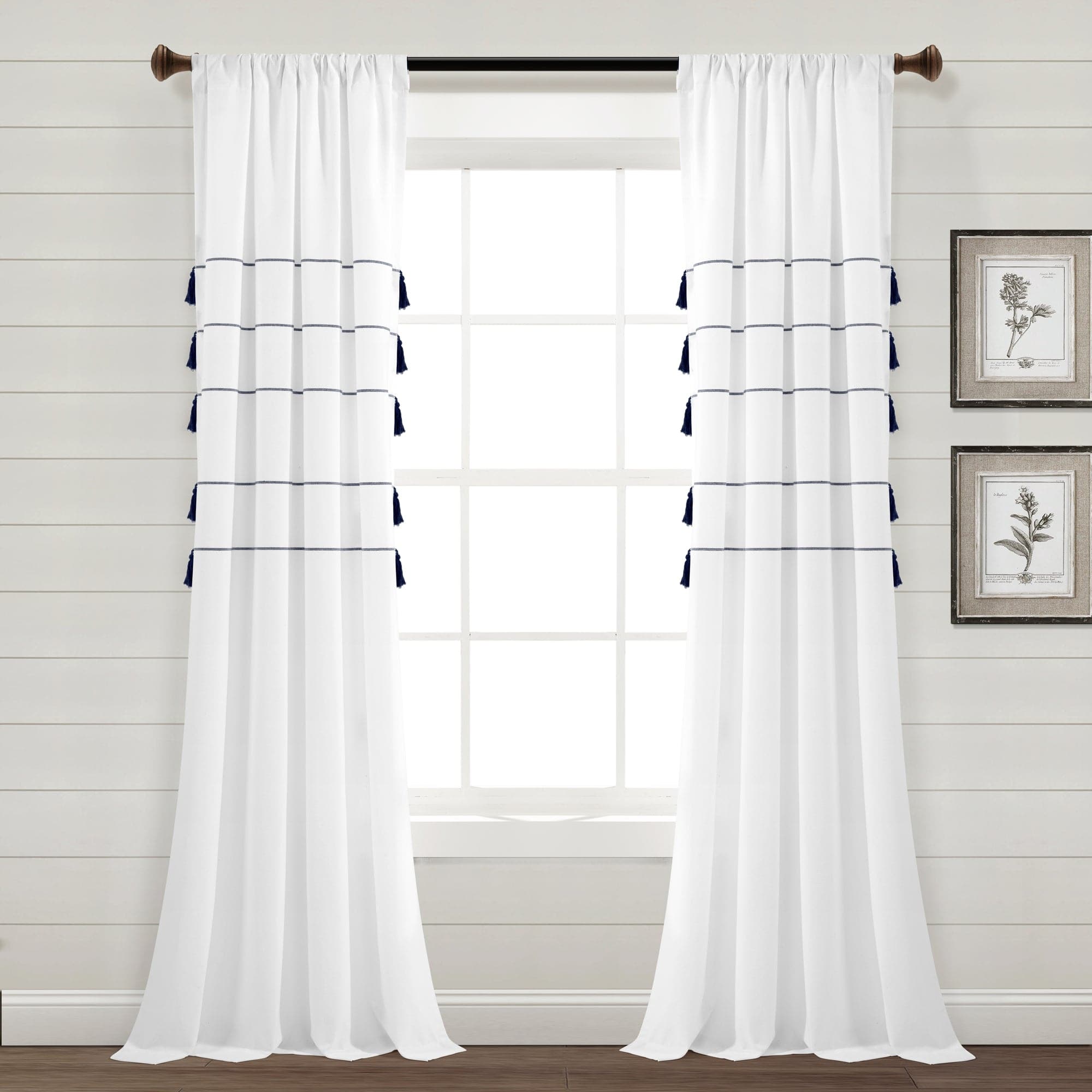 Farmhouse Boho Stripe Woven Tassel Window Curtains - Yarn Dyed Recycled Cotton Blend Panel Set (2 Pack) for Living Room, Bedroom & Dining Room Decor