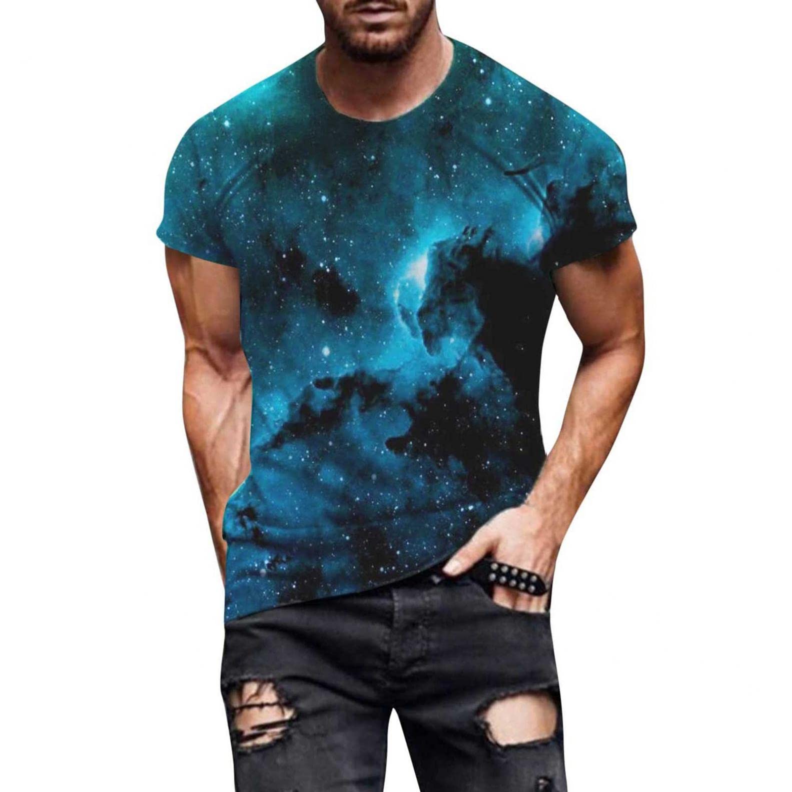 Men's Short Sleeve T-Shirts - Summer Fashion Printed Round Neck Casual Slim Fit Athletic Tops for Gym, Running & Everyday Wear