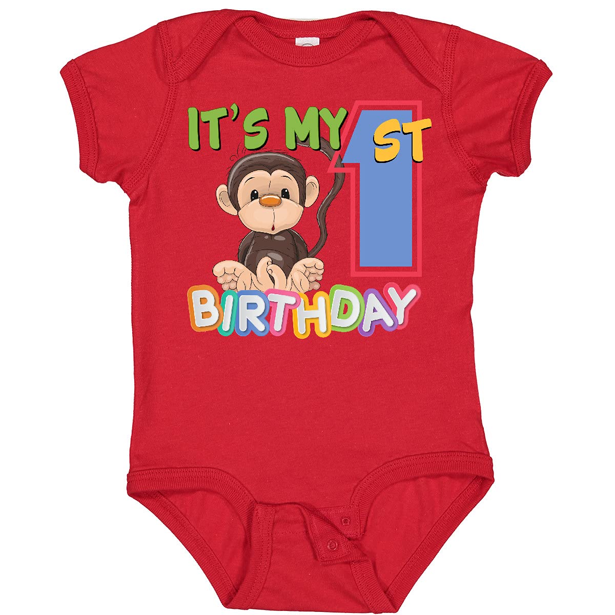 Inktastic Monkey First Birthday Baby Bodysuit - Cute 1st Birthday Outfit for Boys & Girls | Perfect for Birthday Photos, Parties & Special Occasions