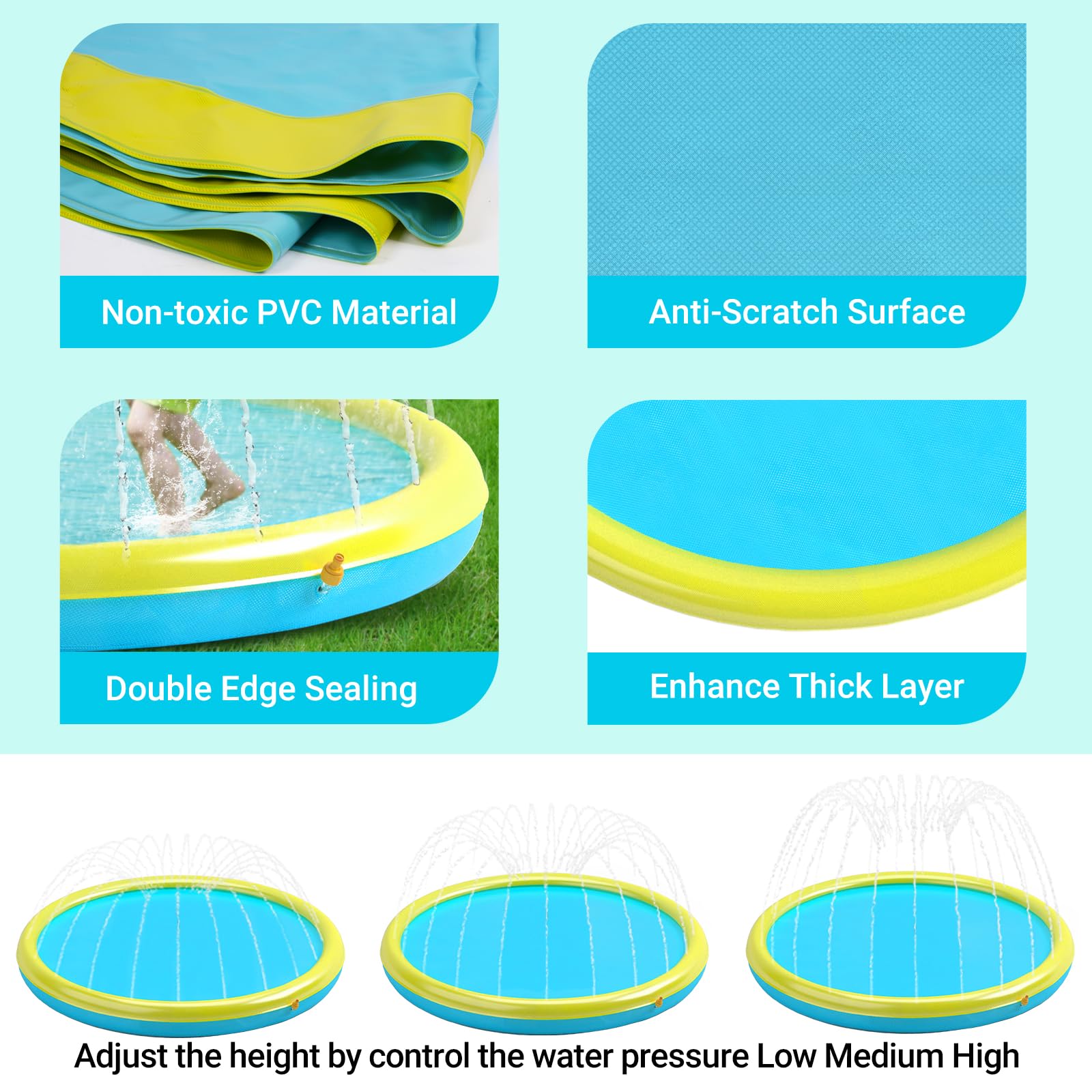 **Heeyoo Non-Slip Splash Pad for Kids & Toddlers – Durable Outdoor Water Play Mat, Summer Sprinkler Pool & Dog Splash Pad – Perfect for Backyard, Park, and Beach Fun**