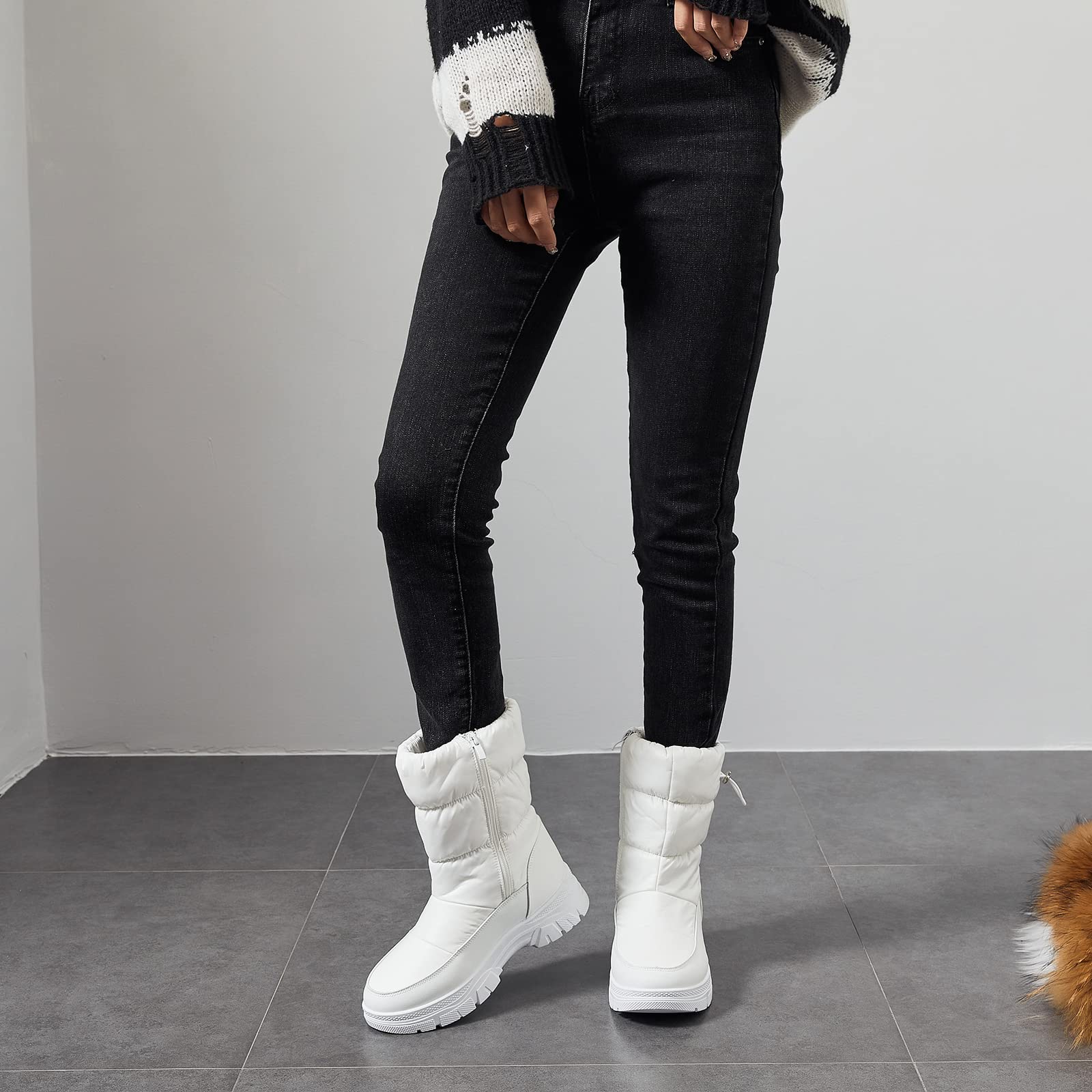 FRACORA Women's Winter Snow Boots - Fur Lined Mid Calf Warm Slip On Boots for Women | Waterproof Cold Weather Booties for Snowy Days, Outdoor Activities & Casual Wear