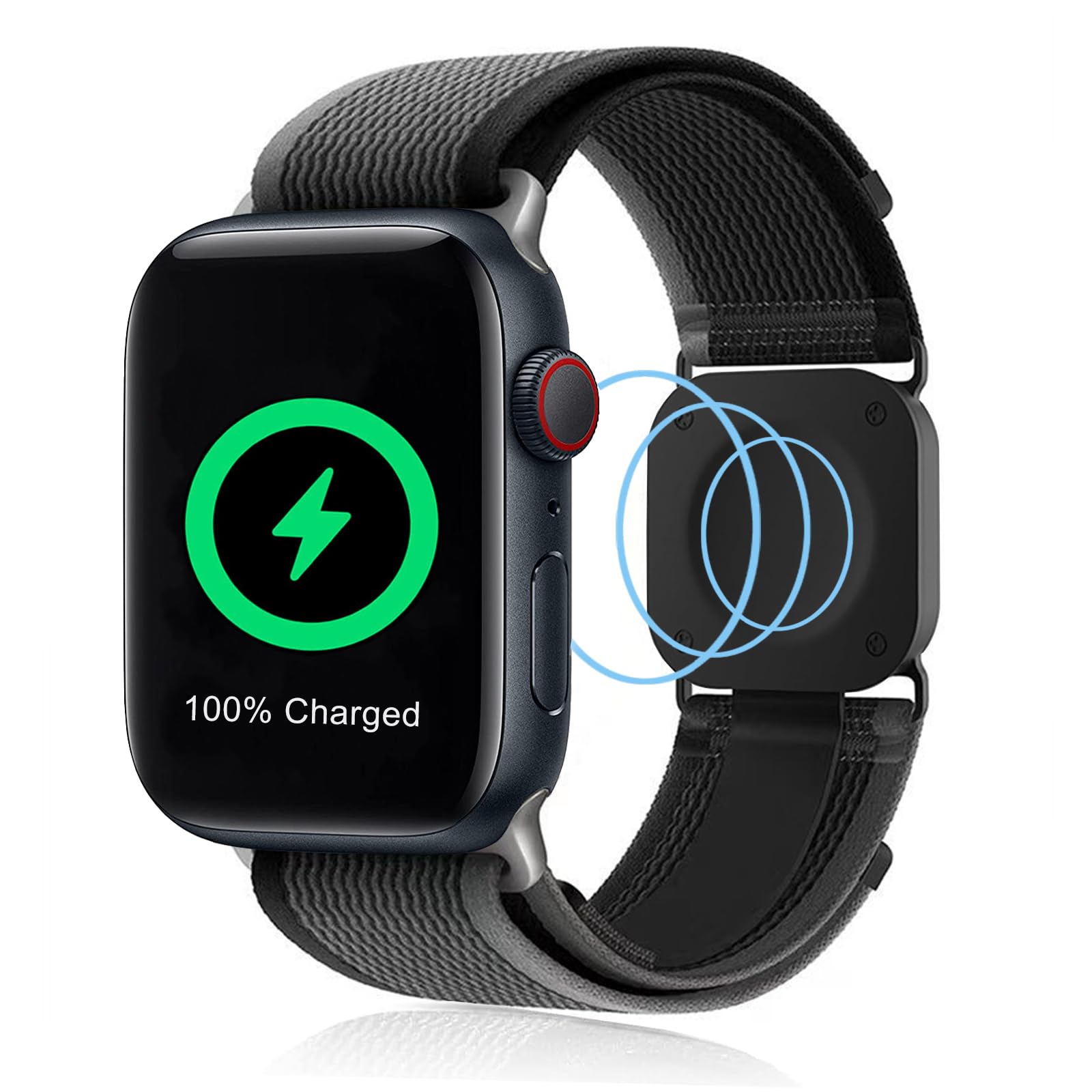 KingTSYU Adjustable Sport Bands with Wireless Charger - Compatible with Apple Watch 38mm 40mm 41mm 42mm 44mm 45mm 49mm for Women & Men - Nylon Elastic Braided Strap with Charging Combo for iWatch Series Ultra/8/7/6/5/4/3/SE - Perfect for Running, Workouts & Daily Wear