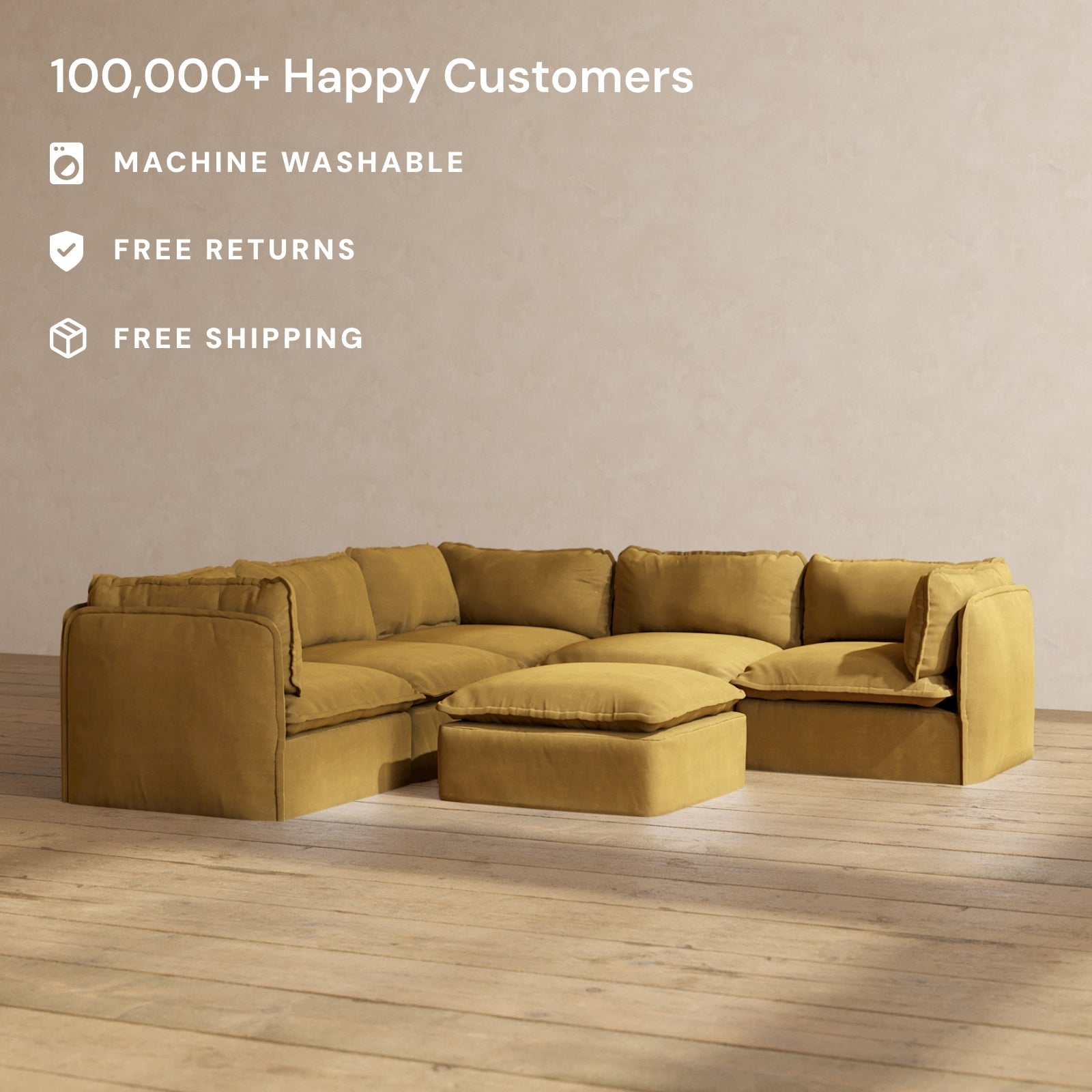Modular Performance 5-Seater Corner Sectional Sofa with Ottoman in Toffee | Premium Fabric Blend - Perfect for Living Room, Family Room & Home Theater Comfort
