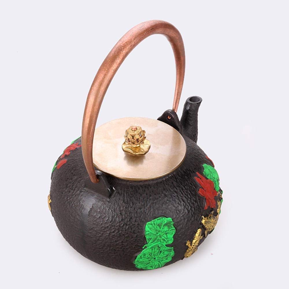 Handmade Japanese Cast Iron Tea Set with Uncoated Kettle, Hollow Copper Cover & Lotus Design - Perfect for Traditional Tea Ceremonies, Home Brewing, and Gift Giving