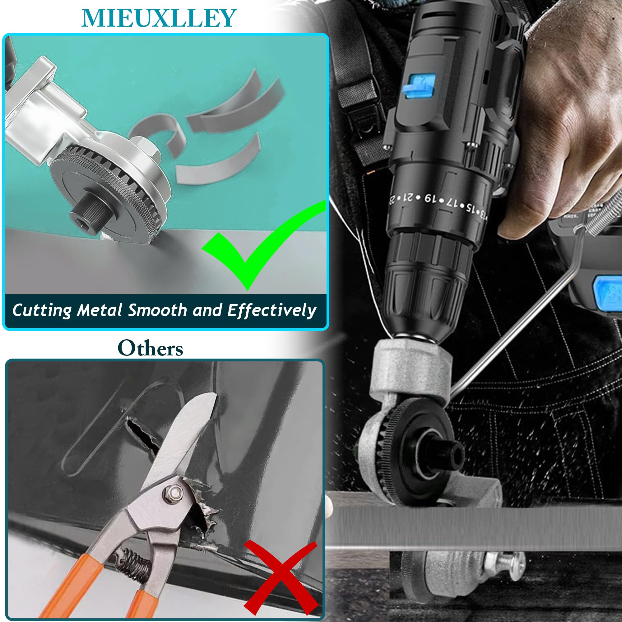 Updated Electric Drill Plate Cutter Attachment - Metal Nibbler & Sheet Metal Shears for Iron, Steel, Copper & Aluminum | Drill Cut Pro Tool with Adapter | Perfect for DIY Projects, Metalworking & Home Repairs