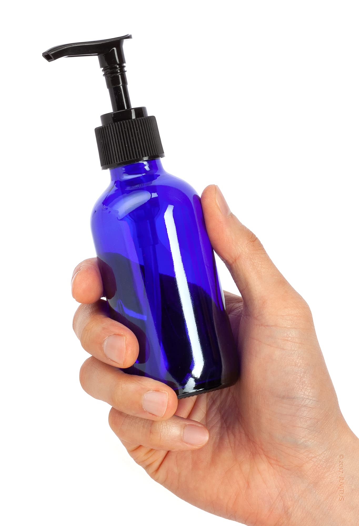 4 oz Cobalt Blue Glass Boston Round Bottles with Black Lotion Pumps (12 Pack) + Free Funnel - Essential Oil, DIY Beauty & Skincare Storage Solution for Home, Salon or Travel
