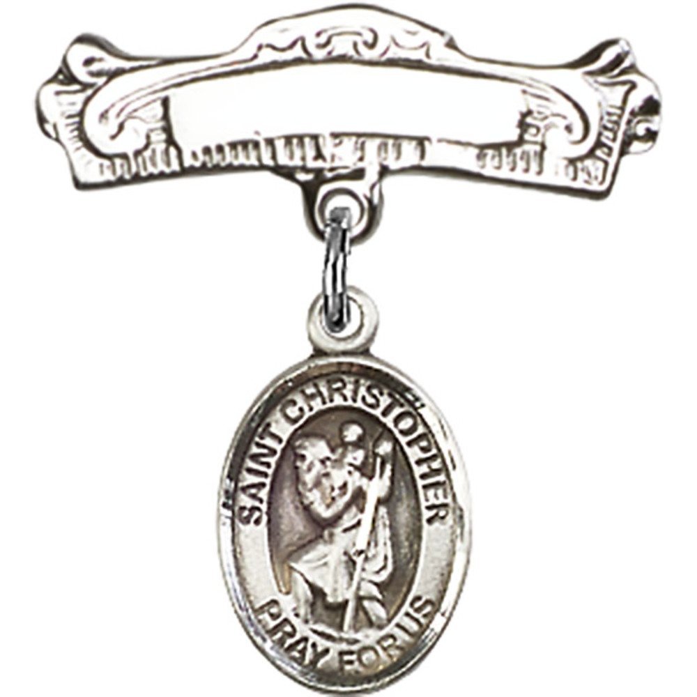 Sterling Silver Baby Badge with St. Christopher Charm - 7/8
