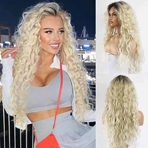 Curly Blonde Brown Reverse Ombre Wig - Long Synthetic Hairpiece for Cosplay, Halloween & Daily Fashion