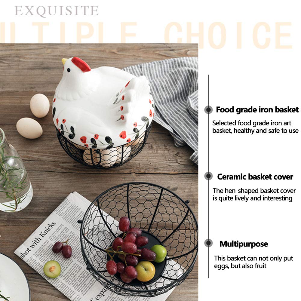 Hand-Painted Wrought Iron Egg Storage Basket - Creative Kitchen Organizer for Ginger, Garlic, Potatoes & Fruits - Rustic Ceramic Hollow Container for Farmhouse & Country Style Kitchens