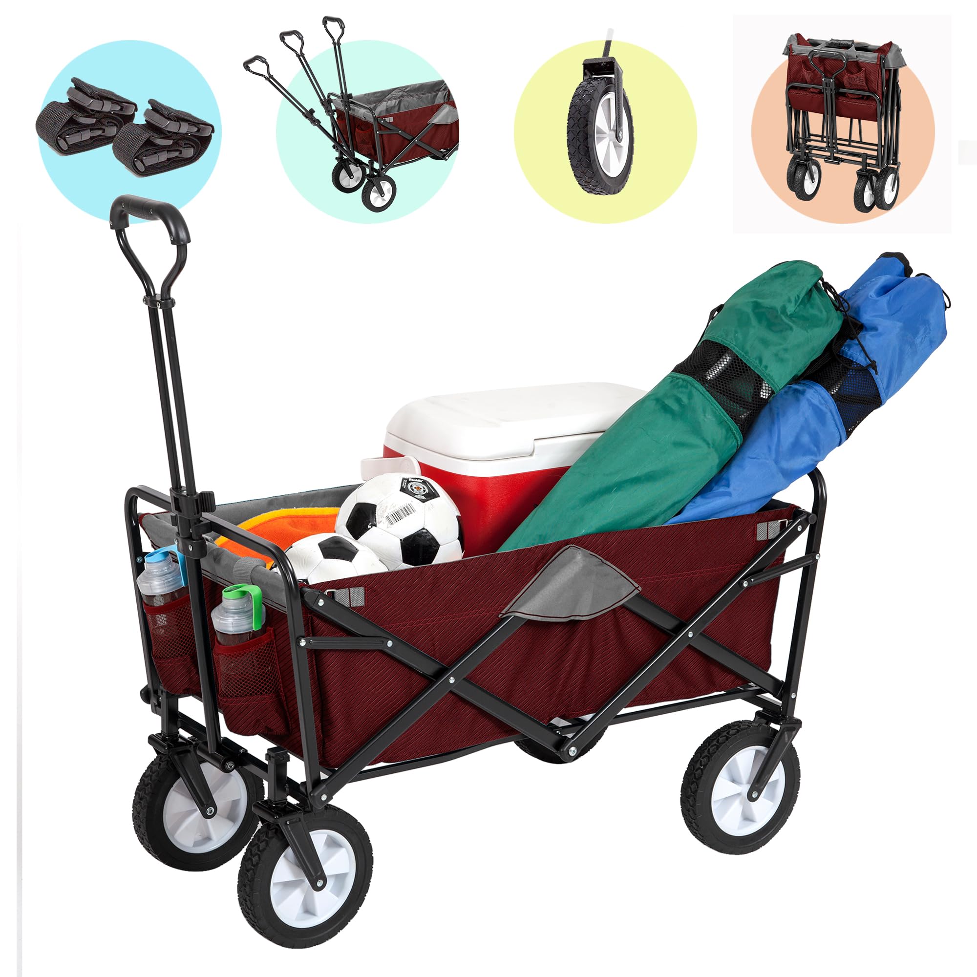 MacSports Heavy Duty Collapsible Wagon with Wheels - Foldable Utility Cart for Beach, Camping, Picnics & Outdoor Activities | Portable Beach Wagon Cart with Durable Frame