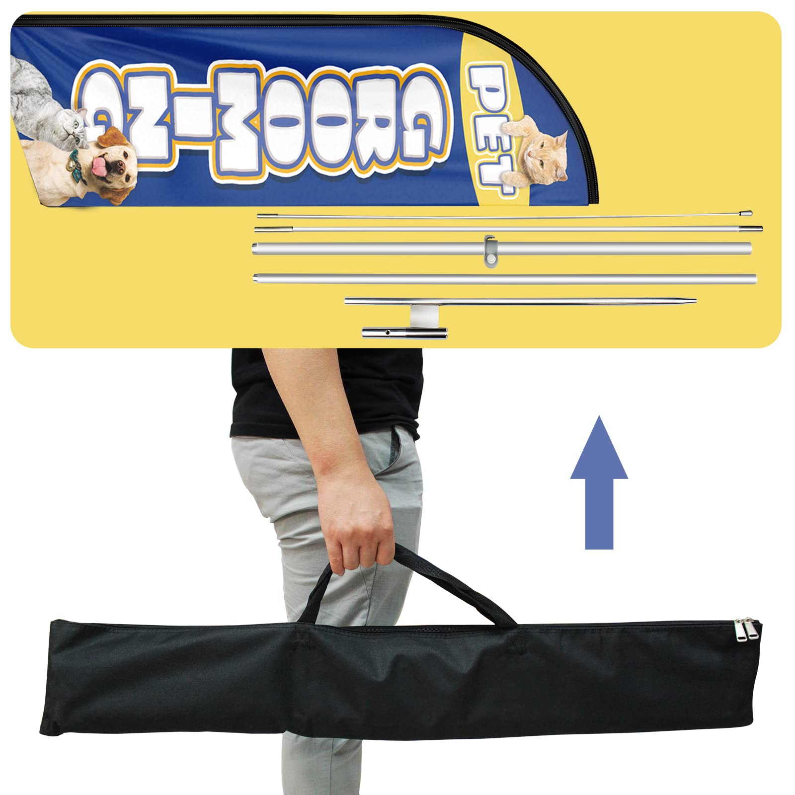 11FT Pet Grooming Feather Flag Kit - Advertising Sign for Pet Stores & Grooming Businesses - Outdoor Use