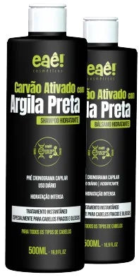Eaê Cosmetics Activated Charcoal & Black Clay Face Mask Kit - 2x 500ml (2x 16.9 fl oz) - Deep Cleansing, Detoxifying & Pore Minimizing Treatment for Oily & Acne-Prone Skin - Perfect for Spa Day & Self-Care Routine