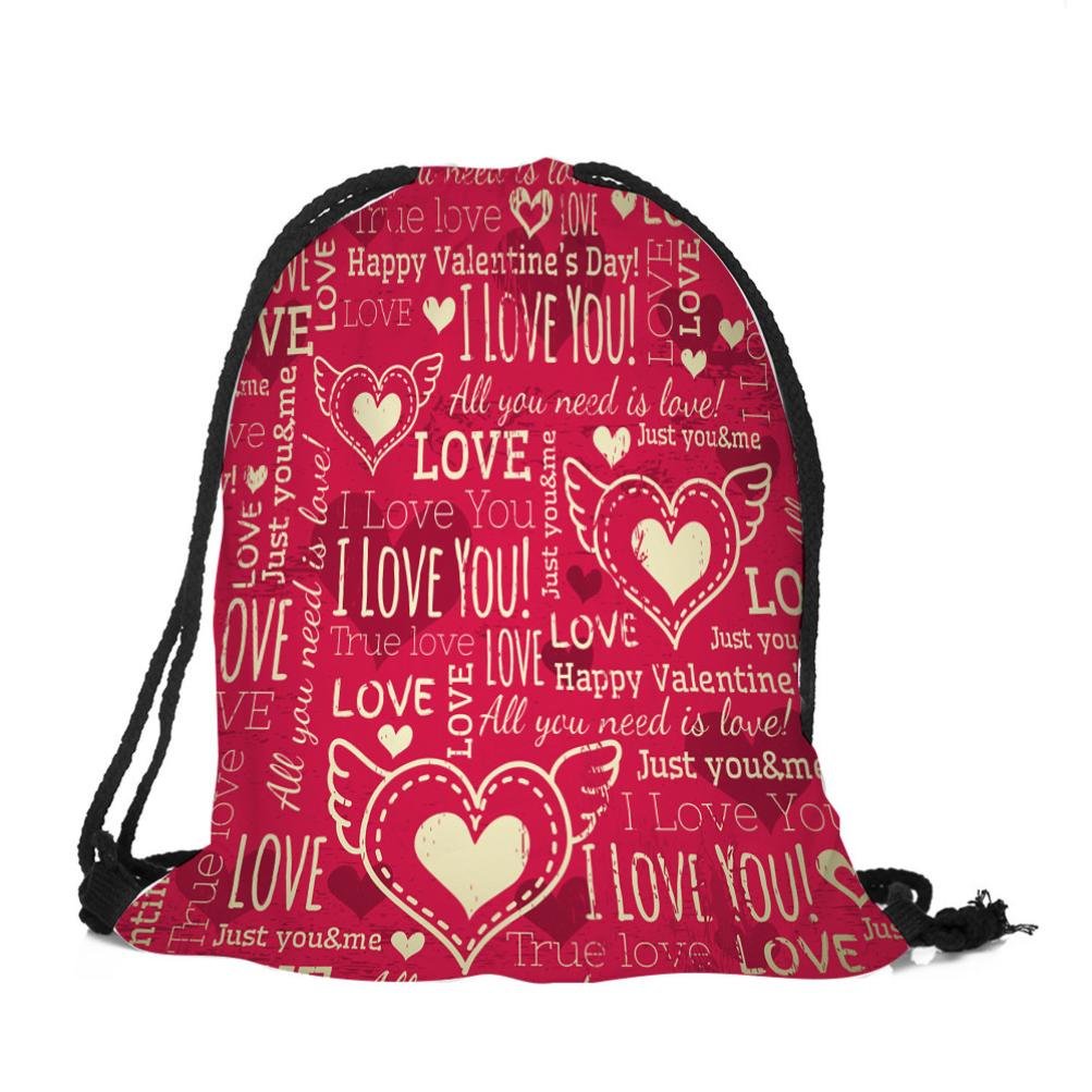 KONFA Valentine's Day Drawstring Candy Gift Backpack - 3D Printed Travel Bag for Women & Teens | Perfect for Gifts, School, Parties & Travel Accessories