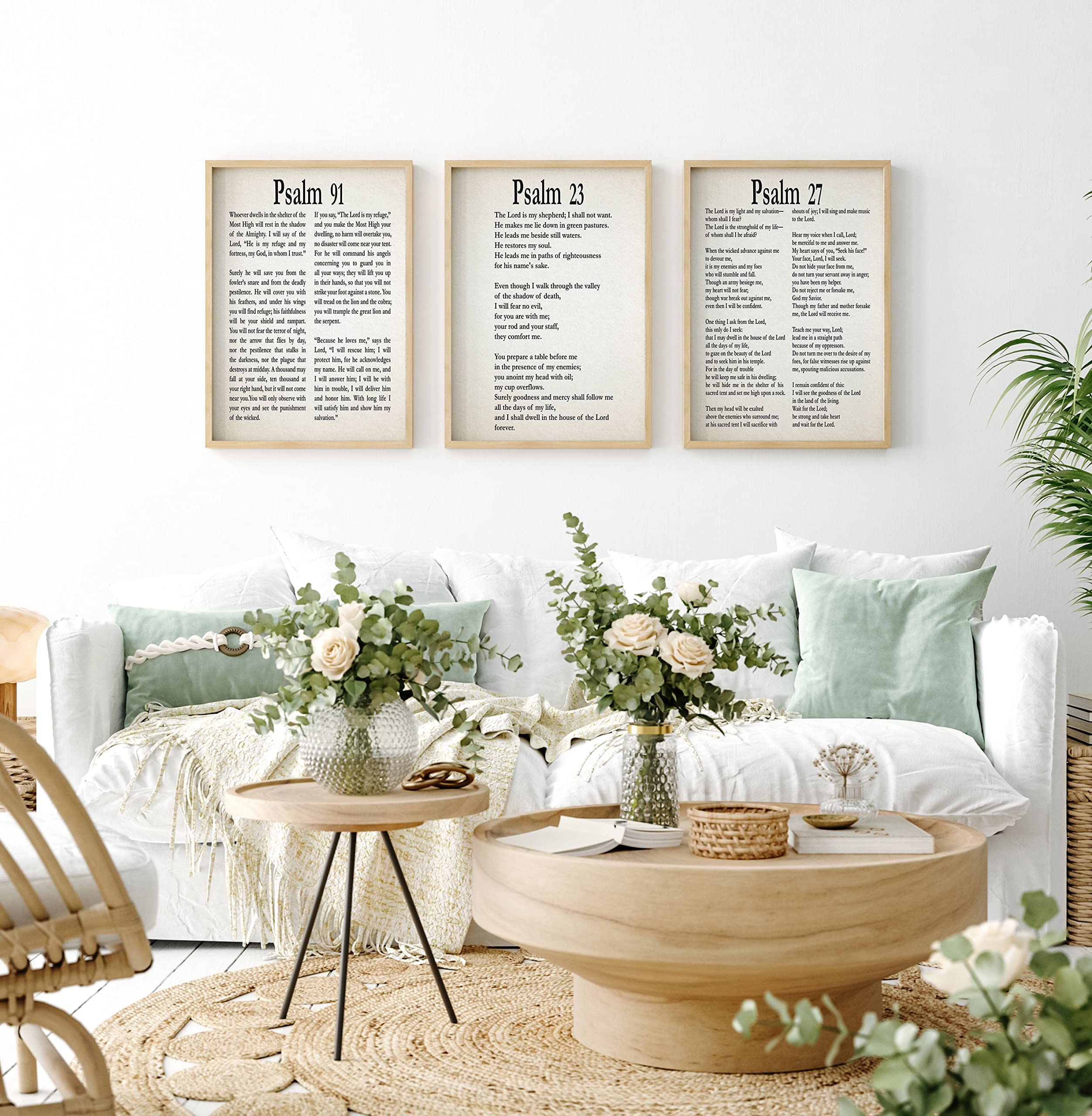 Psalm 91:23 & Psalm 27 Scripture Bible Verse Wall Art - 12x16 Inch Christian Home Decor, Ready to Frame Bible Quote Prints, Spiritual Gifts for Housewarming & Religious Events - Perfect for Living Room, Bedroom & Church Decor