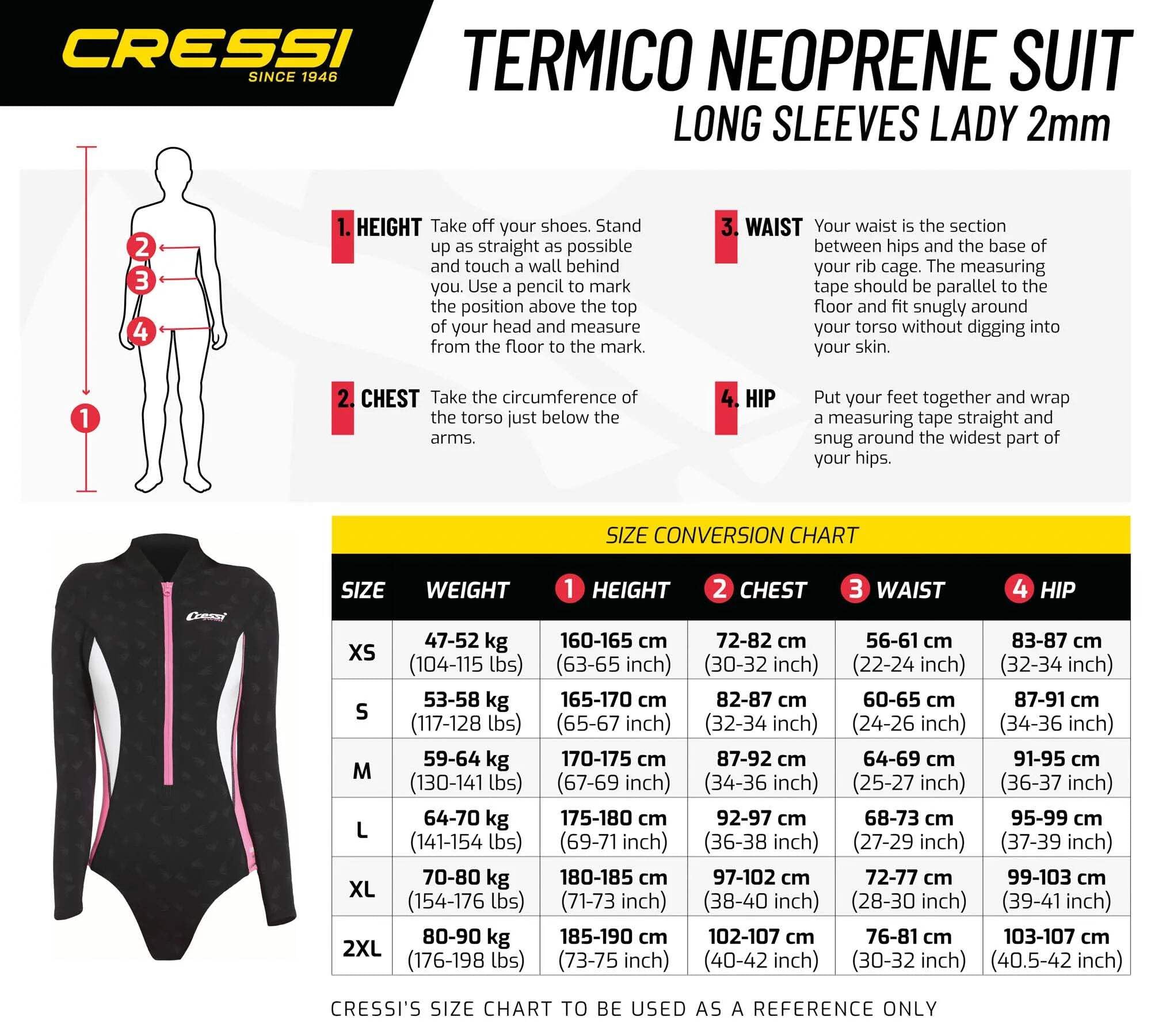 Cressi Termico Lady Swimsuit 2mm - Women's One Piece Swimsuit with Standard or Long Sleeves, High Stretch Neoprene for Scuba Diving, Snorkeling & Water Sports
