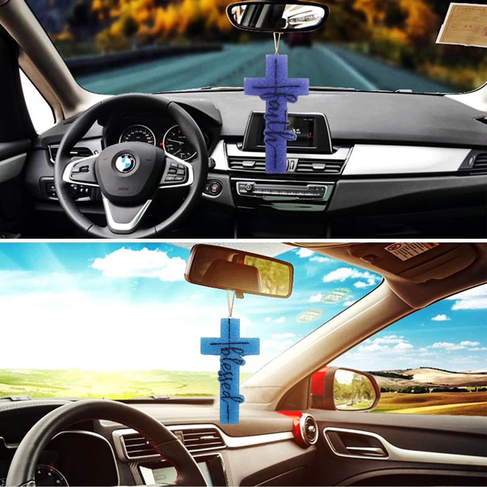 2Pcs Cross Freshie Molds - Blessed & Faith Cross Pendant Car Air Freshener Molds | Large Oven-Safe Silicone Molds for Aroma Beads, Resin Crafts & DIY Gifts | Perfect for Car Fresheners, Home Decor & Holiday Presents