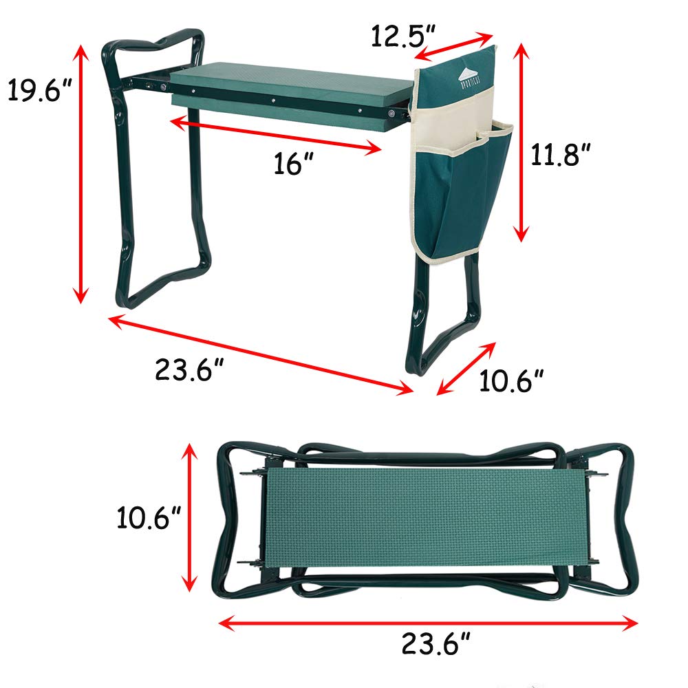 Foldable Garden Kneeler Seat with Soft Foam Pad & Tool Pouch - Portable Bench Stool for Gardening, Fishing, Outdoor Activities - Perfect for Elderly & Knee Support While Planting, Weeding or Camping