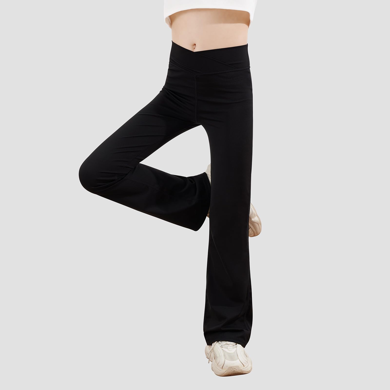 URMAGIC Girls' Solid Color Flare Leggings - Kids Dance, Workout, Yoga Bootcut Active Pants - Full Length Bell Bottoms for School, Play & Performance