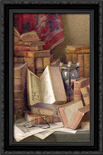 Frederick Spencer 25x40 Black Ornate Framed Canvas Art Print - Old Books to Read - Vintage Library Decor for Study, Office & Living Room