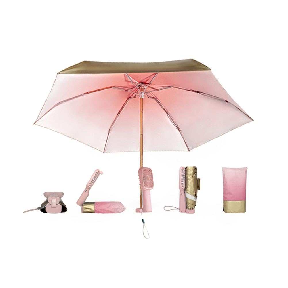 3 in 1 Portable Umbrella with USB Rechargeable Fan - UV Protection Sun Shade for Outdoor Activities, Beach, Hiking & Travel | Lightweight & Hands-Free Cooling Solution