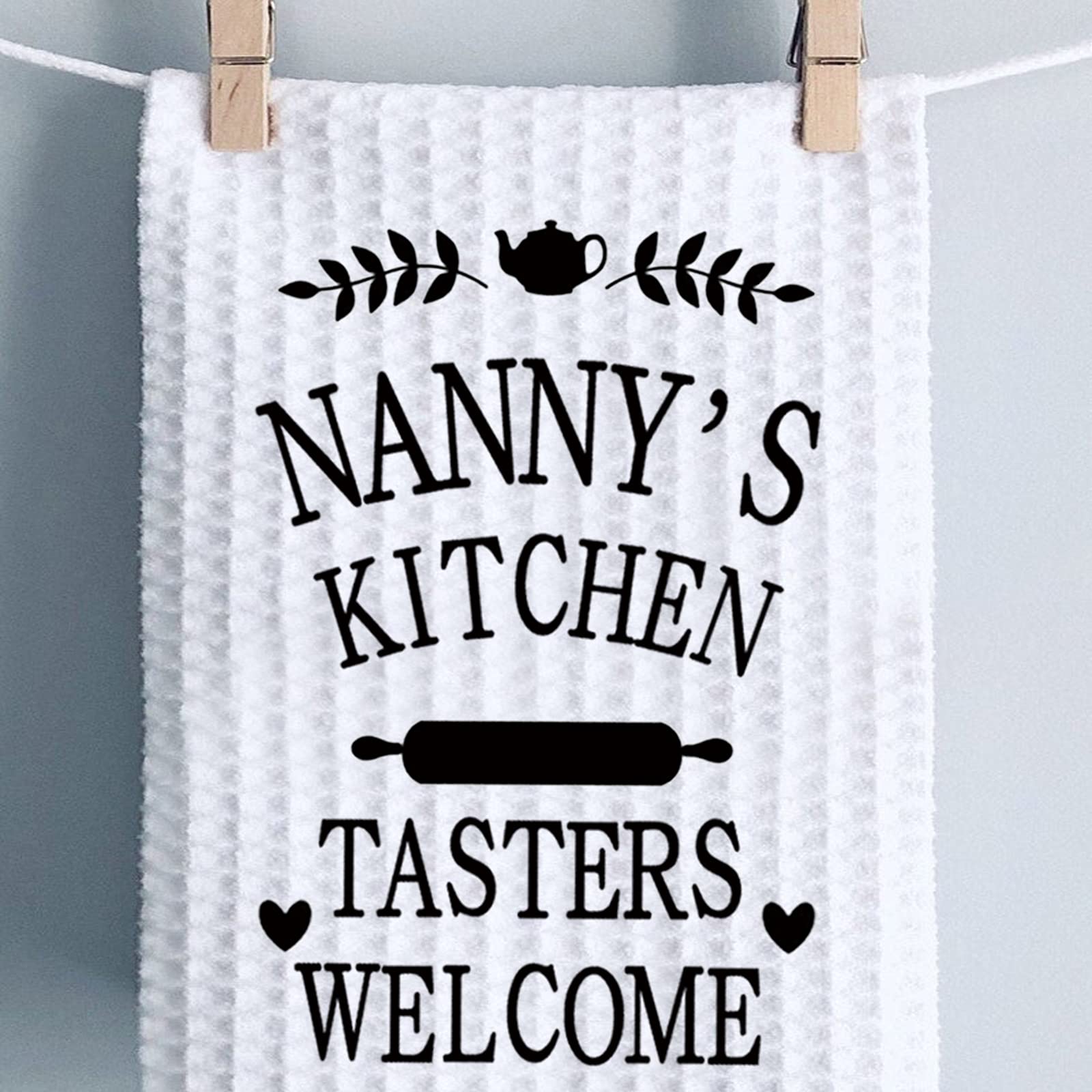 Funny Kitchen Dish Towels with Sayings - Tasters Welcome Nanny - Absorbent Cotton Dishcloths for Cooking, Cleaning & Decor - Perfect for Home, Gifts & Holiday Kitchen Decor
