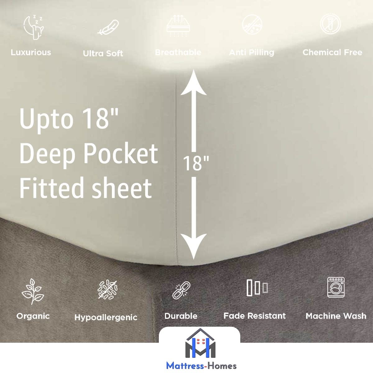 7-Piece Split King Sheet Set for Adjustable Beds - 600 Thread Count 100% Long Staple Soft Combed Cotton - Ivory Solid - Perfect for Adjustable Beds, Guest Rooms & Master Bedrooms