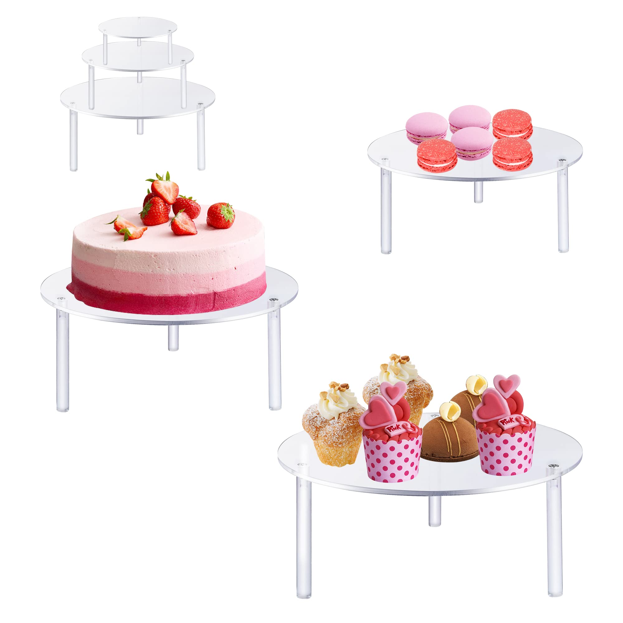 Supkiir 3-Tier Acrylic Cake Stand - 3 Piece Round Clear Cupcake Holder for Desserts, Cakes, Pizza - Perfect for Birthday Parties, Weddings & Buffet Displays