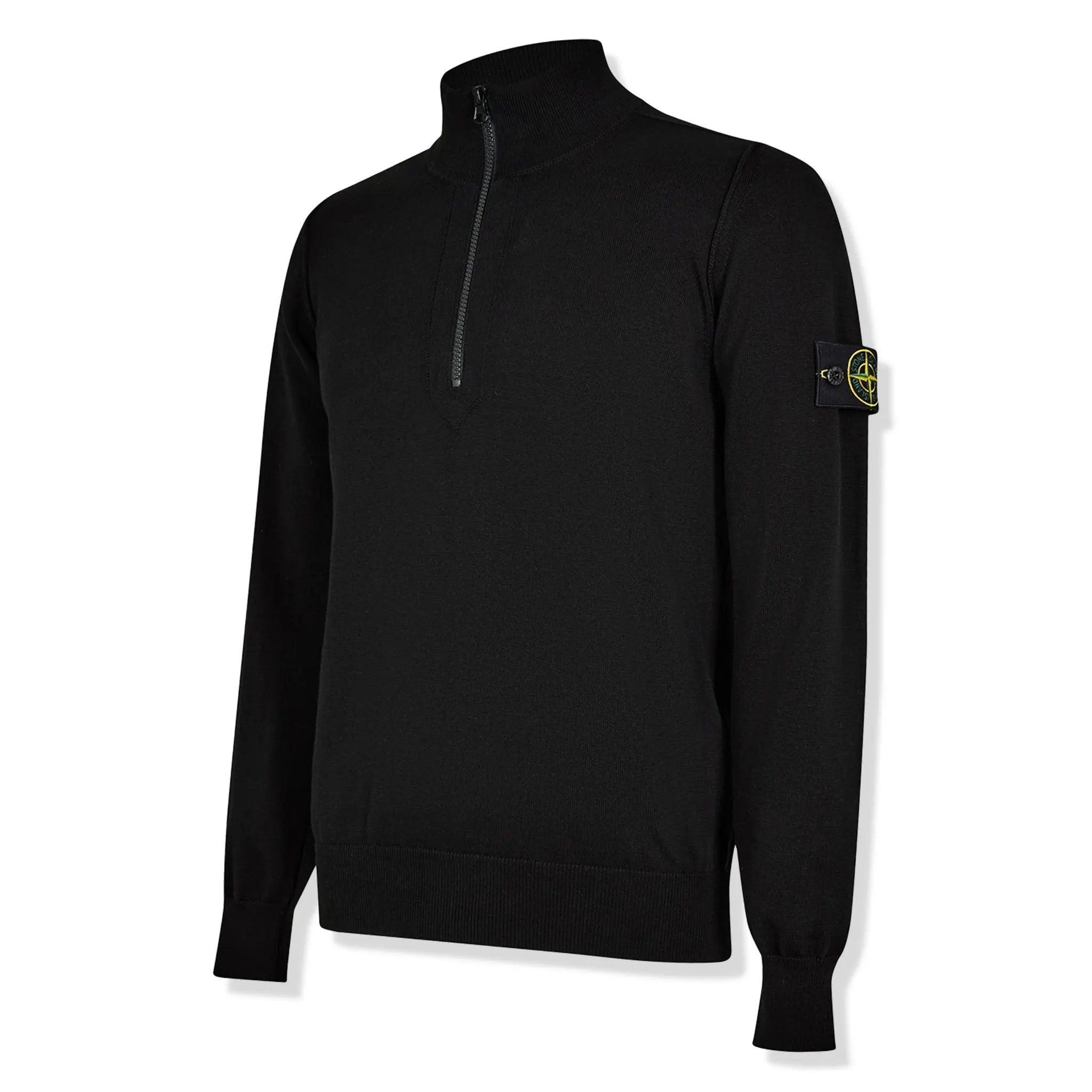 Stone Island Men's Quarter Zip Black Knit Sweatshirt | Lightweight Pullover for Casual Wear & Outdoor Activities