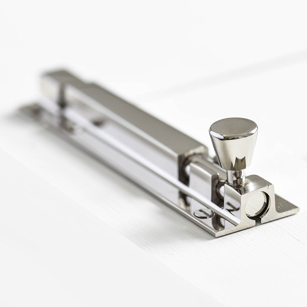 Polished Nickel Square Barrel Bolt - Heavy Duty Door Latch for Barns, Sheds & Cabinets - Rust-Resistant & Durable Hardware