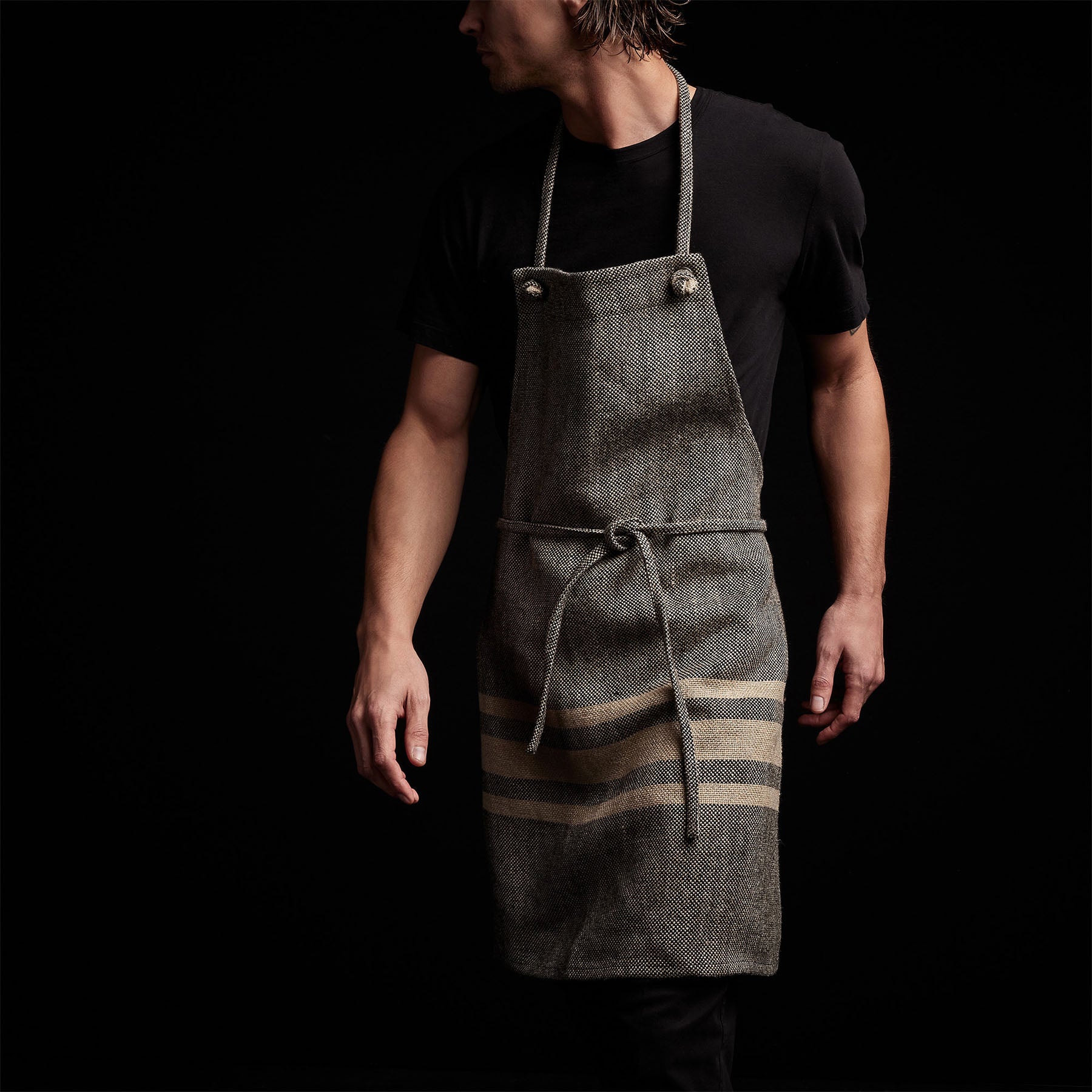 Premium Heavy Duty Triple Stripe Apron - Black & Beige - Ideal for Cooking, BBQ, Grilling & Kitchen Use