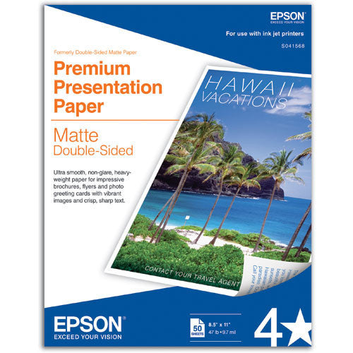 Epson Premium Presentation Double-Sided Matte Paper 8.5x11 Inches (50 Sheets) - Ideal for Professional Reports, Photo Printing & Craft Projects