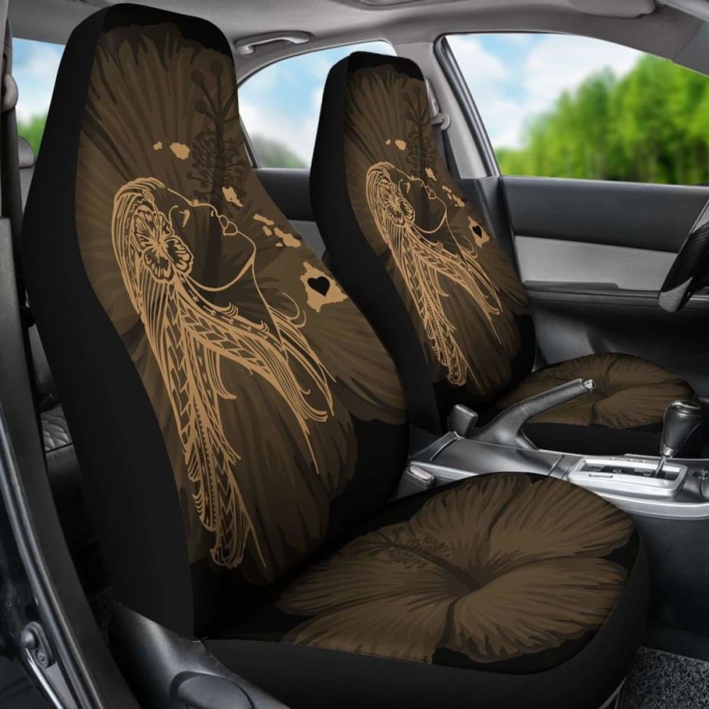 Premium Alohawaii Car Seat Covers - Hawaiian Hula Girl & Hibiscus Floral Design with Gold Map Accent - Universal Fit for Cars, Trucks & SUVs - Perfect for Beach Trips, Summer Road Trips & Tropical-Themed Vehicles