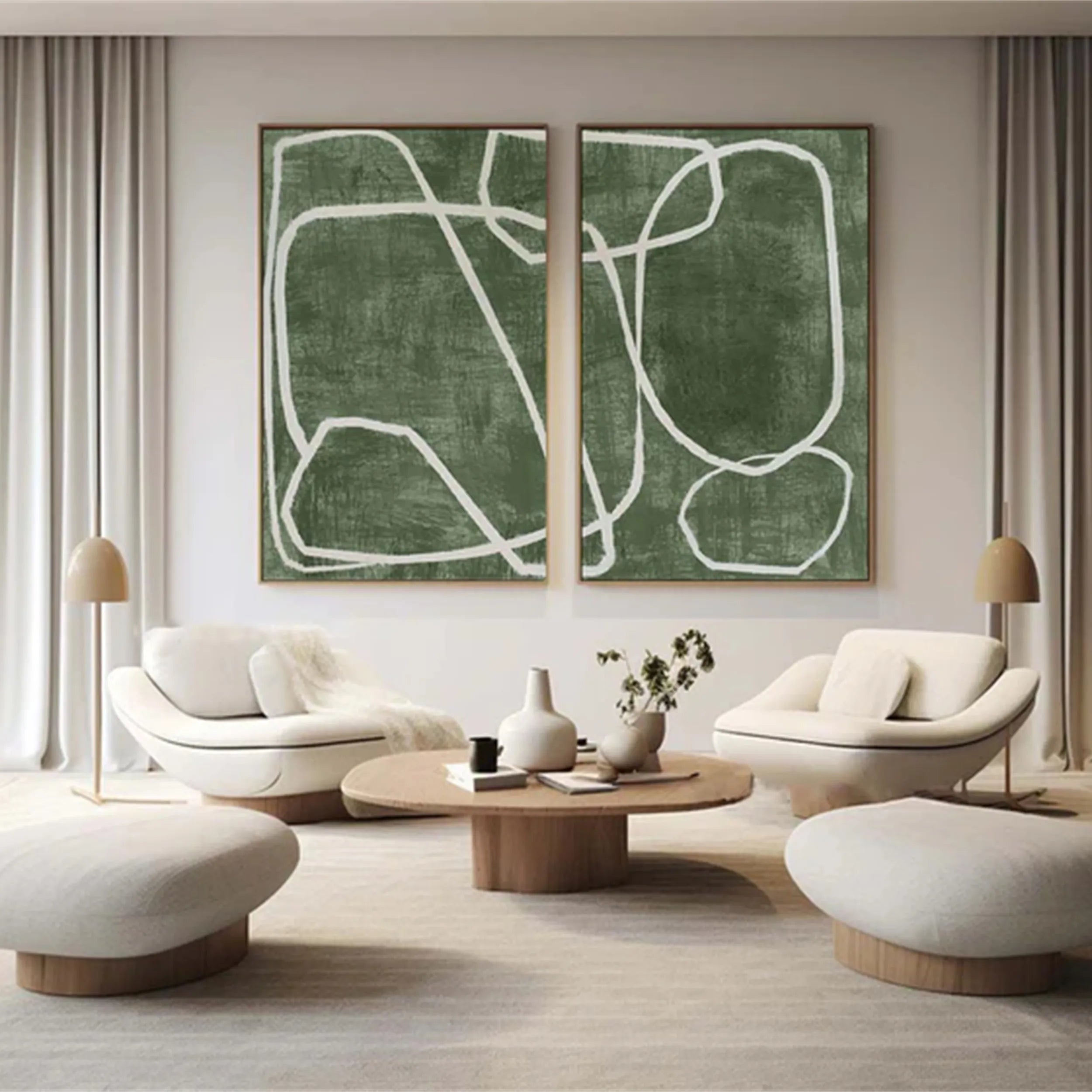 Abstract Blue & Green Wall Art Set of 2 Paintings - Modern Canvas Prints for Living Room, Bedroom & Office Decor #BG059